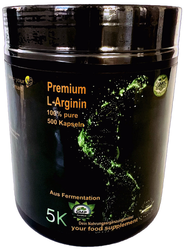 Premium L-Arginin - Hochdosiert, Vegan, frei von Zusatzstoffen, unterstützt Muskelaufbau und Blutzirkulation - 500 Kapseln