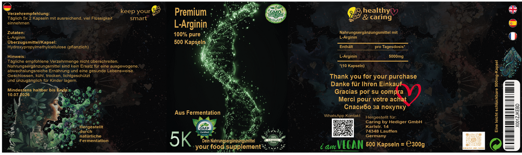 L-Arginin Base – 500 vegane Kapseln à 500 mg