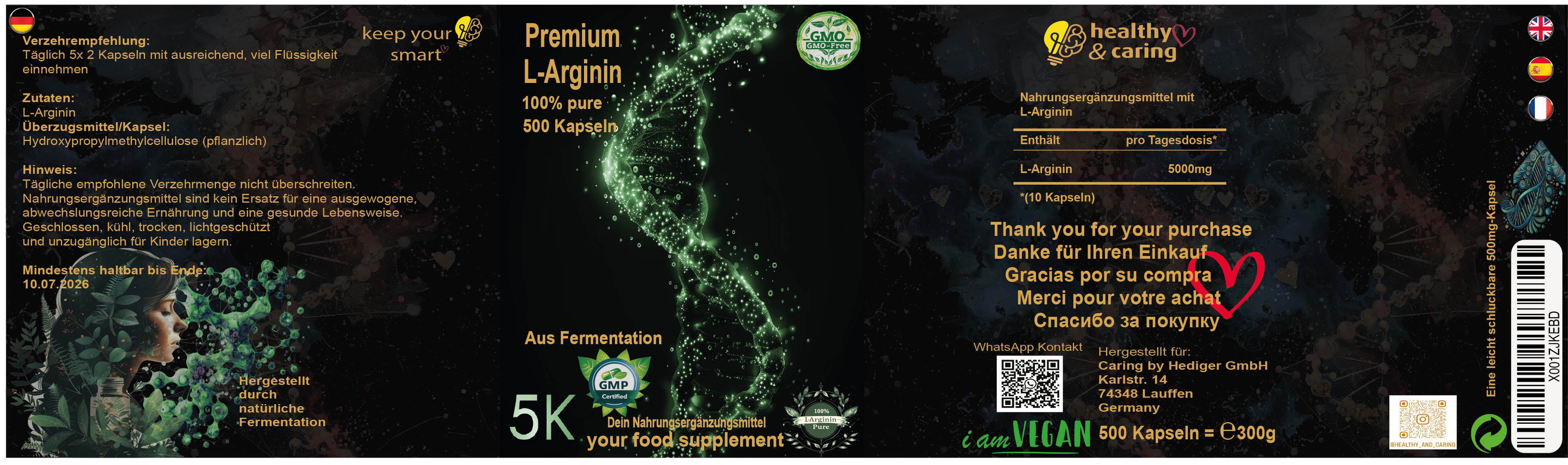 L-Arginin Base – 500 vegane Kapseln à 500 mg