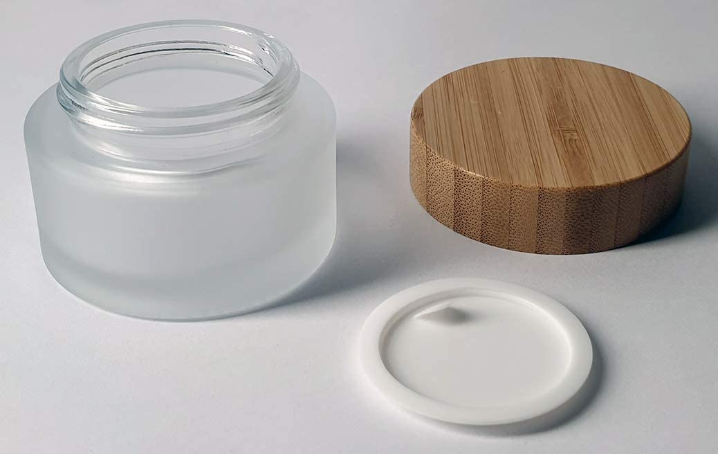 Premiumglas 50mL Glastiegel - erstklassige Verarbeitung - mit Bambusdeckel - ökologisch wertvoll