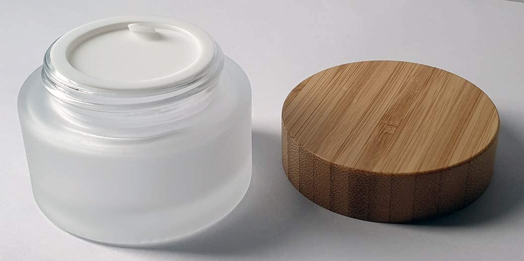 Premiumglas 50mL Glastiegel - erstklassige Verarbeitung - mit Bambusdeckel - ökologisch wertvoll